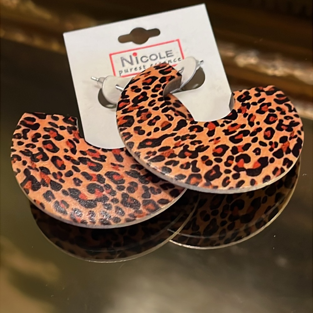 Leopard Print Half Hoop Post Earrings